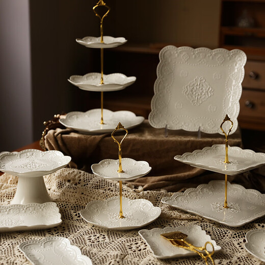 Jiayi Kitchen Decorative Dessert Table Display Rack Ornaments European Cold Dinner Tea Break Table Cake Dessert Tray Afternoon Tea Snack Rack Three-piece Set