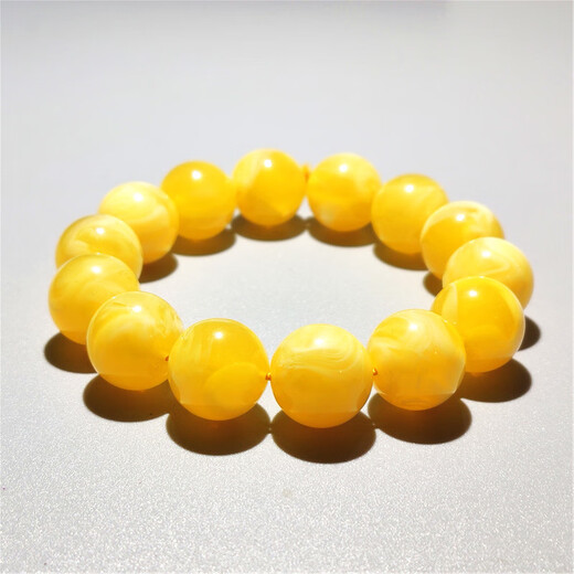Fat Donglai same style beeswax floating flower bracelet second generation amber chicken fat yellow lemon yellow and white round bead bracelet for men and women single circle 18MM