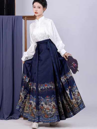
True horse-faced skirt full set of new Chinese dresses for women 2025 spring new Chinese style modified Ming Hanfu small one 1047 horse-faced skirt L [Suggested 110-125 Jin [Jin equals 0.5 kg]]