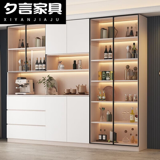 2025 NOUVELLE armoire de rangement en bois massif salon et cuisine armoire à vin assemblé armoire de rangement de salle à manger style intégré 12240 * 220 Verre trempée