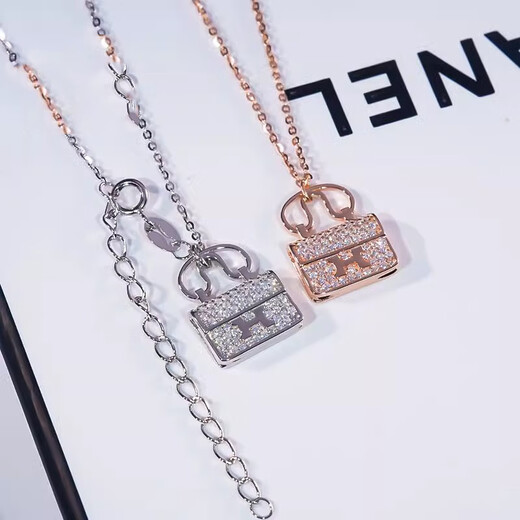 Ticify18K gold moissanite H letter bag necklace women's fashion new full diamond pendant clavicle chain rose gold