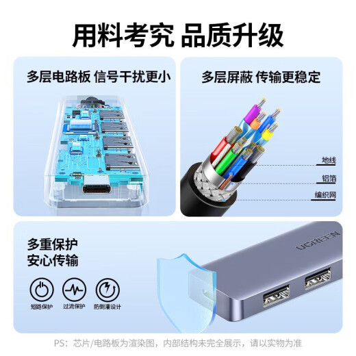 绿联（UGREEN）usb分线器hub拓展坞3.0高速扩展4口HUB扩展坞集线器电脑一拖四延长线转换器带Type-c供电接口CM219 0.5米USB3.0 4口分线器-带线15917