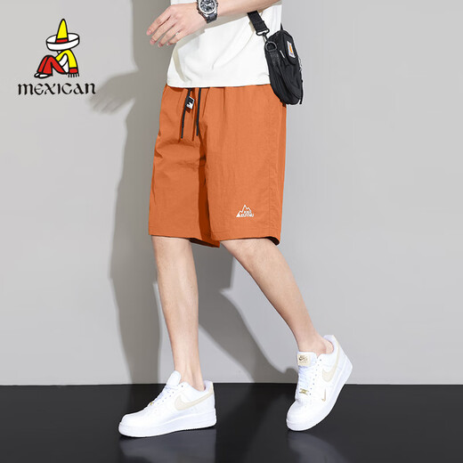 Scarecrow men's ice silk shorts summer thin fashion brand casual sports multi-pocket mid-pants youth quick-dry five-point pants men 672 orange red 4XL (210-230Jin[Jin equals 0.5 kg])