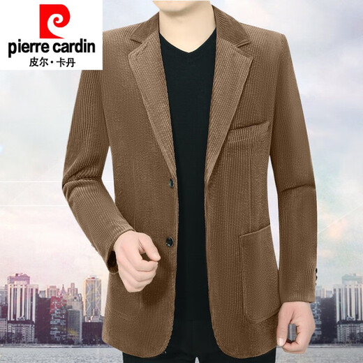 Pierre Cardin brand high-end spring and autumn cotton middle-aged and elderly men's thick corduroy casual suit corduroy middle-aged dad's suit pure cotton camel S 165 (100 Jin Jin is equal to 0.5 kg - 125 Jin Jin is equal to 0.5 kg)