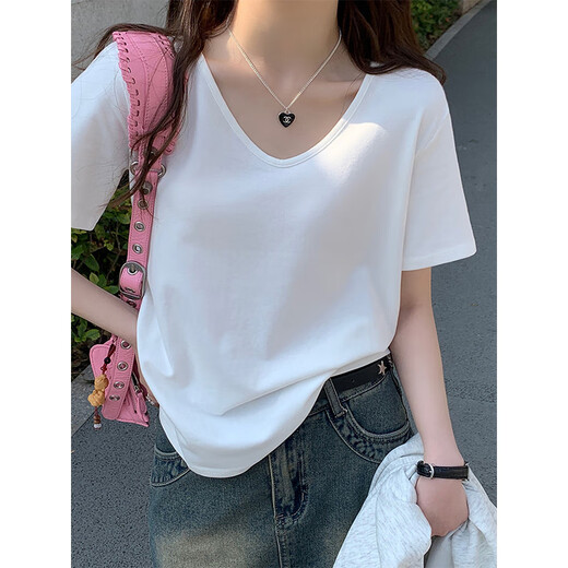 美罗邦（Meloban）6198官图240克双纱U领正肩短袖T恤女宽松白色春夏款 白色 S