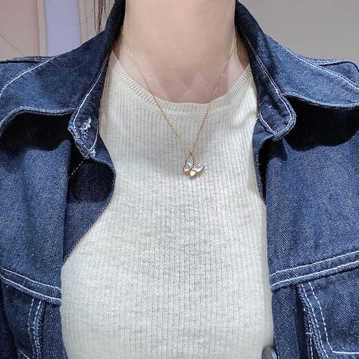 Chihuan 18K gold butterfly pendant, white mother-of-pearl necklace, colored gold rose gold clavicle chain set for Valentine's Day for your girlfriend, 18K gold rose gold, with 18K gold necklace