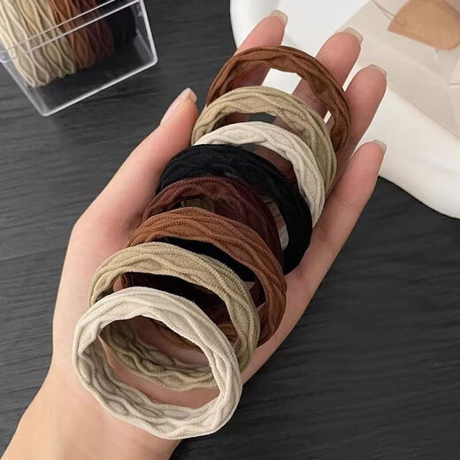 Simple temperament, new high-elasticity hair band, thick hair band, coffee color headband, milk ponytail rubber band for women, diamond pattern hair band, 10 pieces, mixed color TS60