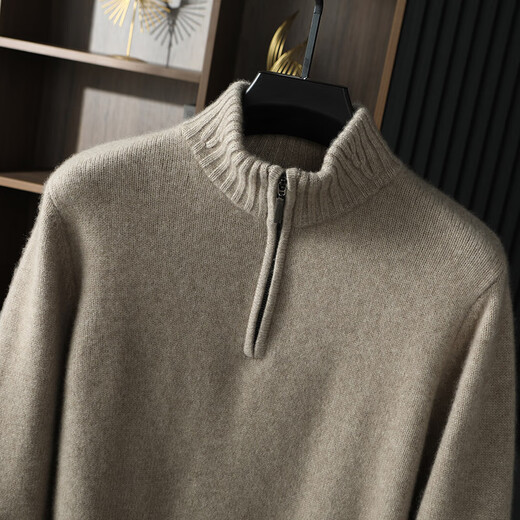 Pash Light luxury men's cashmere sweater 100% cashmere 24 new half-zipper five-needle thickened knitted sweater TRC-1444 original velvet camel XL

