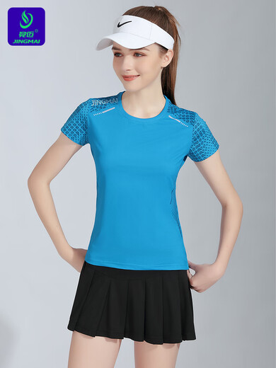 竞迈2024竞迈春夏新款羽毛球服女套装网球服显瘦短袖运动服透气速干款 女套装13438彩蓝色+13603白色 M