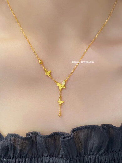 Congye's new 18.K butterfly tassel necklace for the fugitive princess sterling silver gold plated clavicle chain personalized fashion gift new 18K gold butterfly tassel necklace three butterflies