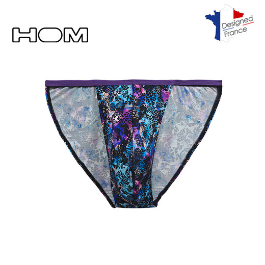 HOM French men's low-waist thong fashionable butt-covering design shows large high-cut sexy underwear multi-color printing briefs multi-color printing L