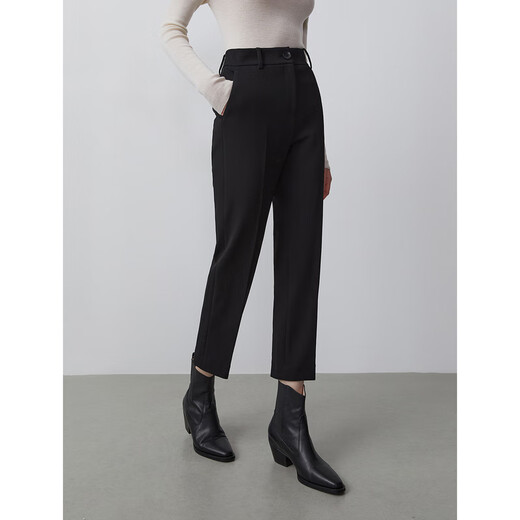 Langzi Top-notch replenishment order French straight nine-point high waist slim temperament workplace commuting winter new suit pants black 3 L