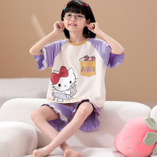 Langsha Madre e hija Dress Padamas Pajamas Summer Summer de algodón delgado de algodón de manga corta Ropa para el hogar Niña del verano Lyp684 S (150) 140-150cm/68-82Jin [Jin equivale a 0.5 kg]