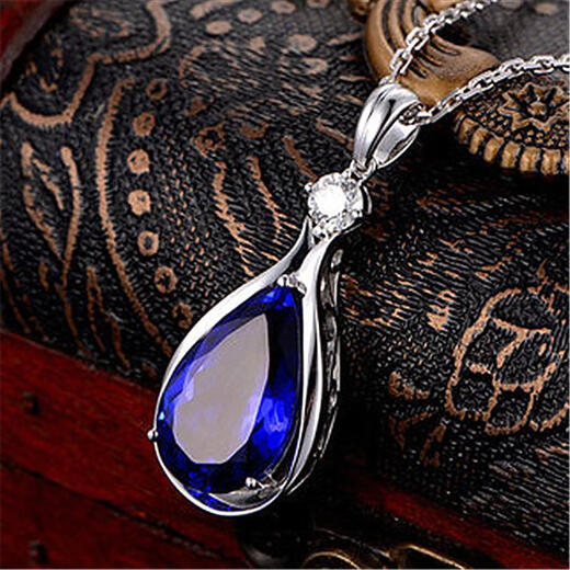 POP's new sterling silver S925 Korean version 13 carat 5A grade tanzanite pendant sapphire necklace inlaid with diamond necklace for women sapphire pendant + cross chain set price