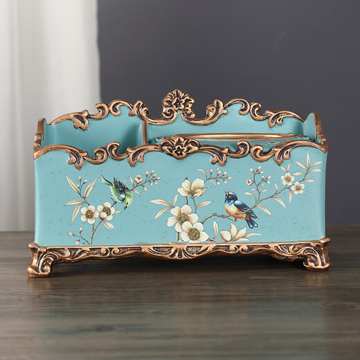 Tira Living Room European Tissue Box Multi-functional Paper Box Coffee Table Home Creative Decoration Ornament Remote Control Storage Box 1047 Blue Warbler Blossom