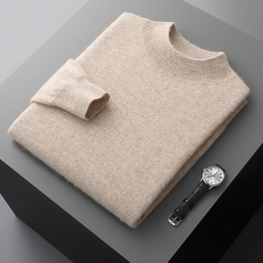 Hengyuanxiang men's plush sweater half turtleneck cardigan autumn and winter pure fluff sweater men's knitted sweater pullover solid color thick base shirt white comfortable and warm 3XL 185 suitable for 170-185 Jin [Jin equals 0.5 kg]