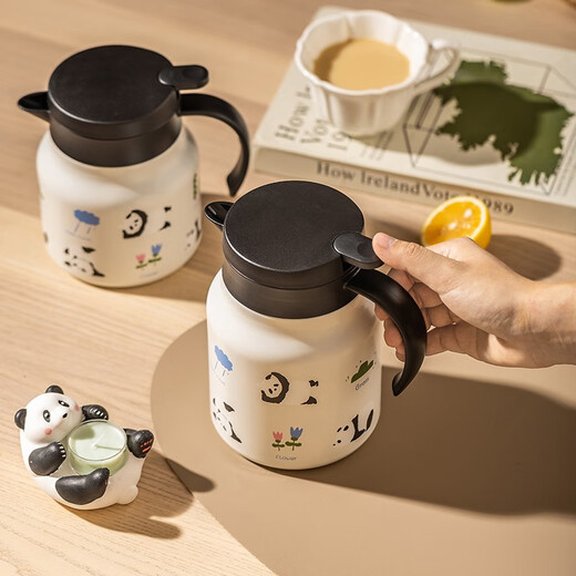 Moderne Hausfrau Mototo Panda Thermosmos mit Tee -Partition Haushalt große Kapazität Heißkapital Cartoon Thermoses gedünstetes Teekannengeschenk Panda Riverside Tee Partition Thermos