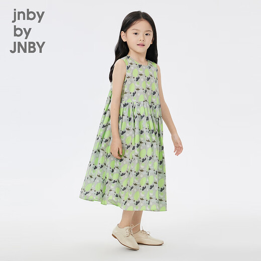 
jnby by JNBY Jiangnan cloth children's clothing sleeveless dress summer cute pattern casual mid-length skirt girls 1N5G12350 088 gray-green combination 110 cm