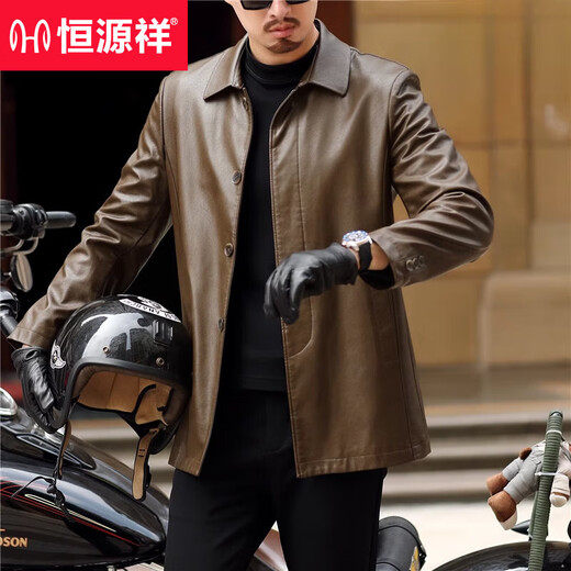 Hengyuanxiang high-end leather jacket for middle-aged men spring and autumn new men's business casual pu leather jacket mid-length windbreaker dad wear black style 9907 side pocket plus velvet XL 180 (150-165Jin Jin is equal to about 0.5 kg)