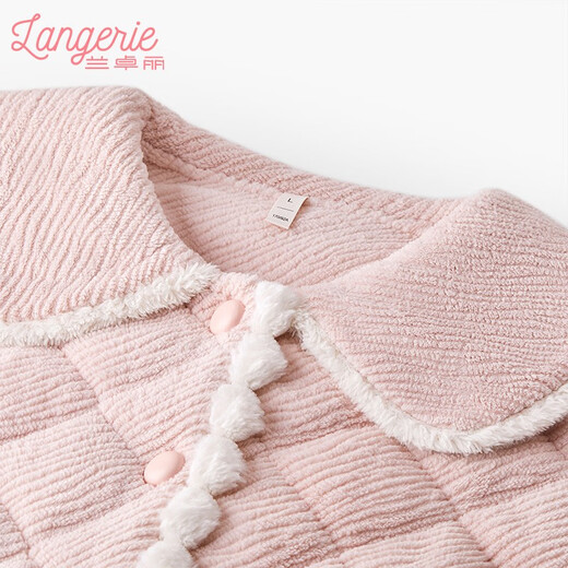 Landroli Couple's Wear, Home Clothes Upper and Lower Sets, Protective Warm Clothes, Men's and Women's Coral Fleece Pajamas, Autumn and Winter, Apricot Pink, Women's M (160) Women's