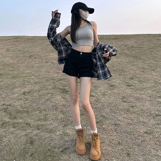 Miao Yijia Black Shorts Women's Autumn and Winter High Waist Denim Shorts Slimming Hot Pants Showing Long Legs with Boots Hot Girl Shorts Black Denim Shorts M Recommended 90-110 Jin Jin is equal to 0.5 kg