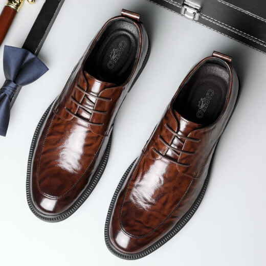
CARTELO British hand-grabbing head layer cowhide men's shoes business casual men's leather shoes color wedding shoes 9735 brown 42