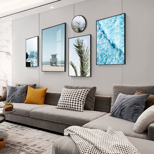 
Mohu (mohu) living room decoration painting sofa background wall mural modern simple landscape landscape painting TV wall high-end new style hanging paintings seaside landscape 15935 (including wall clock) art crystal porcelain group-black frame