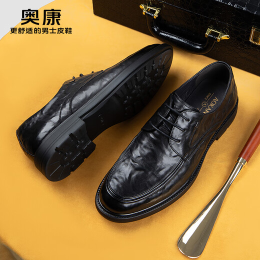 Aokang Men's Shoes Genuine Leather Men's Leather Shoes Spring and Autumn New Business Casual Commuting Shoes Lace Up Single Shoes Soft Sole Formal Shoes Black Four Seasons 42
