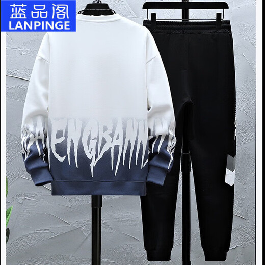 Lanpinge Frühlings- und Herbststil Junior High School und High School College-Schüler Chinesischer Stil Sweatshirt Sports Casual Anzug Jungen und Teenager Trendy Clothes Blue (zweiteiliger Set) HX683-K556 2XL (Empfohlene Höhe 170-175 cm)