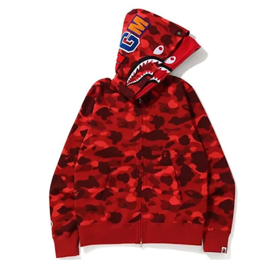 An Chuxia spring and autumn new style ape shark jacket men's embroidered letters double hood shark sweatshirt student couple cardigan clothes trendy W28 white personalized double hood design XL recommended 130-150Jin Jin equals 0.5 kg