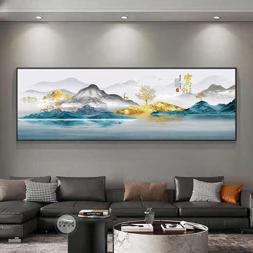
Hanxuan New Chinese style living room decoration painting Modern light luxury sofa background wall painting mural landscape painting office tea room hanging painting JD15567 120*40CM Handmade diamond inlay painting aluminum alloy black frame