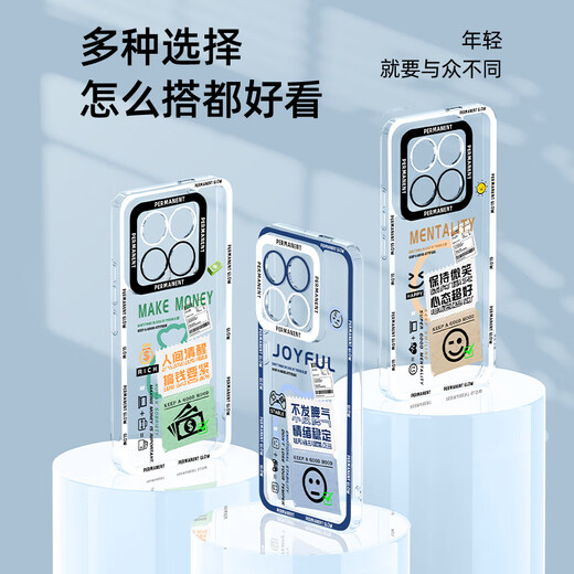 XP suitable for Xiaomi 14 mobile phone case lens all-inclusive xiaomi14 transparent soft shell protective cover heat dissipation silicone cartoon boys and girls style anti-fall high-end sense - blue frame does not lose your temper