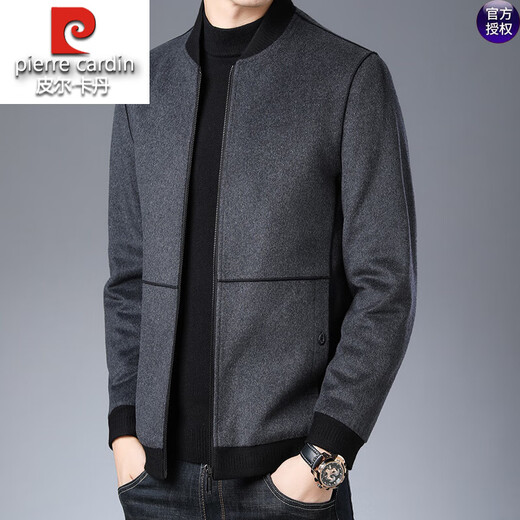 Pierre Cardin High-End Men's Wool Woolen Jacket Short Casual Baseball Collar Autumn and Winter Men's Clothing 2025 Men's Woolen Jacket Gray L 175