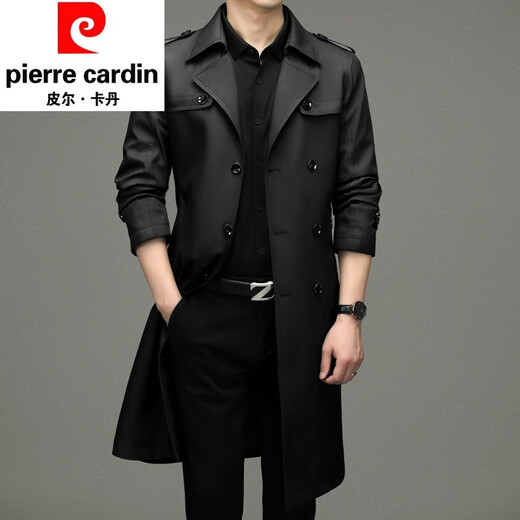 Pierre Cardin mid-length windbreaker men's spring and autumn business casual over-the-knee men's coat jacket double-breasted temperament large size trendy camel. XL