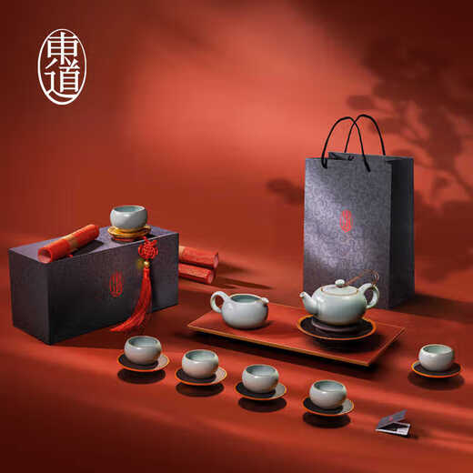 Dongdao Ru Kiln Henan Heritage Fuyuan Tea Set Ceramic Kung Fu Tea Set Ru Porcelain High-end Tea Set Complete Gift Box Fuyuan Teapot Half Set 8 Piece Set 25 Styles