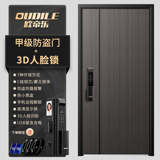 欧帝乐（OUDILE）松雅木纹甲级防盗门入户门+隐藏加高暗铰链+2150*1050+3D人脸锁