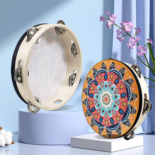 网童奇贝铃鼓舞蹈道具新疆维族手鼓专业打击乐器考级幼儿园儿童敦煌手拍鼓 【彩虹】8英寸直径20cm