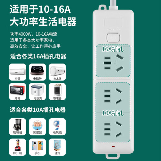 
Suz Hermo 10A to 16A high power socket 4kw/plug/plug/plug/plug/plug/connector board Air conditioner/water heater/electric heater suitable for 0.8m 1 position Main control switch