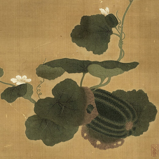 Selección de Yuan Qian de Autumn Melon Pictures Pintura de flores y pájaros antiguos Scrolls of Literati Réplica Pintura antigua Pinturas colgantes chinas Yuan Li Zhu y Stone Pictures 12809 40x95 cm (Pintura de pulverización Tamaño del corazón) Enmarcado