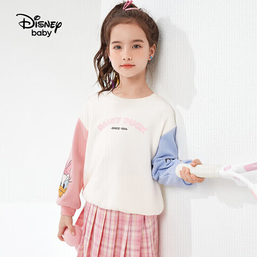 迪士尼（DISNEY）儿童女童卫衣圆领长袖宽松中大童运动上衣25春DB311AA04米白130
