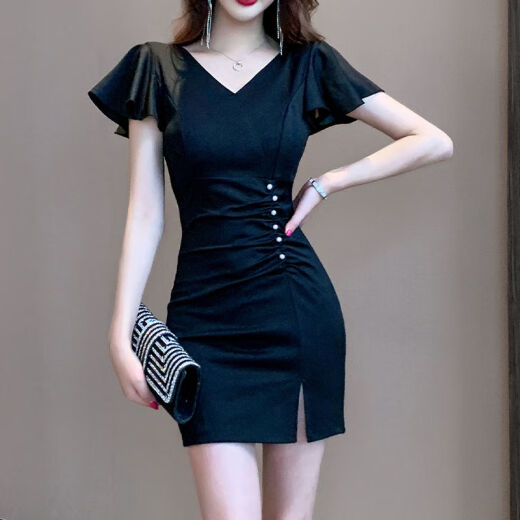Cuixin Hoodie Women 2024 New Thin Nightclub Sexy Dress for Work Low-cut Waist Skirt Slim and Slim 5182 Styles/Dress [Black] Stretch Slim S [Recommended 85-95Jin [Jin equals 0.5 kg]]