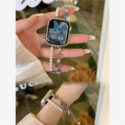 Stern Ying Pearl Shiny Diamond Crystal Iwatchs8/S9 Apple Watch Apple Watch987 Gurt Armband Metall Pearl Flash Diamant Retractable Kette-lila Apfel iwatch S841m