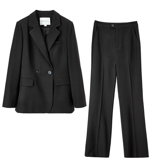 Shandubila Professional Commuting Suit Women's Spring and Autumn Formal Suit Jacket Pants Interview Two-piece Set Black M