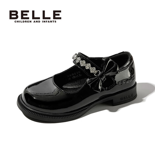 百丽童鞋女童黑皮鞋演出鞋春秋儿童学生鞋乐福鞋中大童单鞋 黑色28