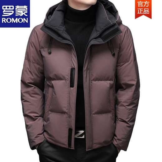 罗蒙（ROMON）冬季青年保暖连帽羽绒服90白鸭绒新款男士短款加厚羽绒服潮 红色9902 XL 180