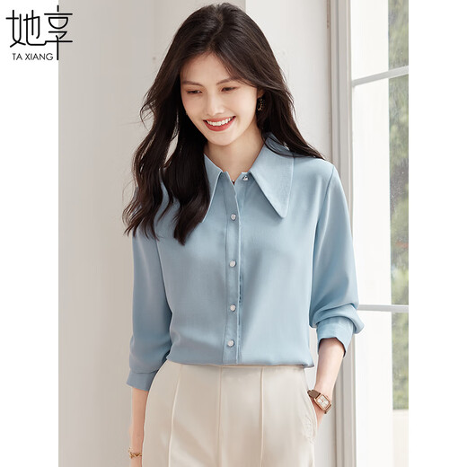 She enjoys long-sleeved shirt women's retro design simple shirt commuting versatile chiffon shirt top cardigan T143C2003