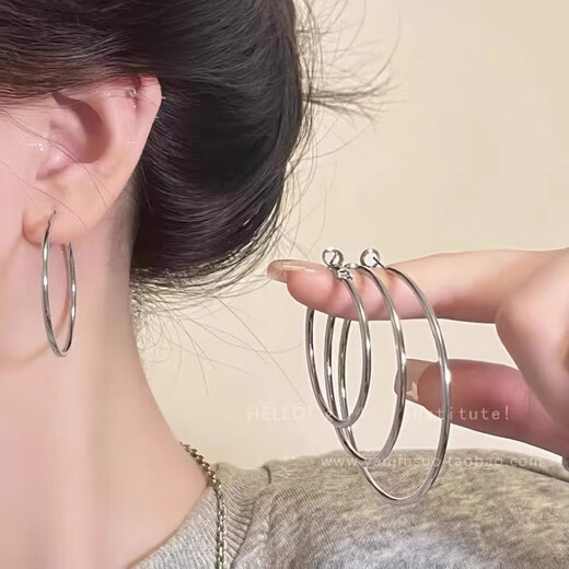 Dai Yan's super plain hoop earrings, Korean style face-shaping slimming earrings, feminine commuting, high-end and sexy plain hoops, unique earrings, hot girl plain hoops 4+5+6cm, 3 pairs