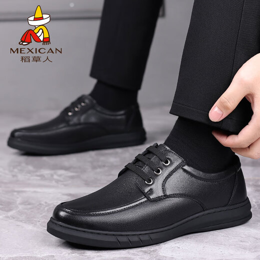 Vogelscheuche Lederschuhe für Herrengeschäft Casual Schuhe echte Lederzehenschicht Kuhläire Frühling Neuem Stil Atmungsaktives nicht rutschfestes Kleidung-resistenter weicher Lederschuhe GX6627 Black 40