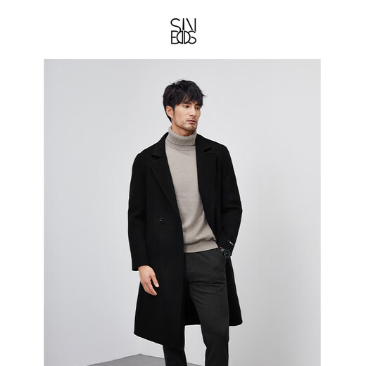 SINBOS2021 new tweed jacket for men mid-length wool coat for men pure wool suit collar double-sided tweed windbreaker black 180