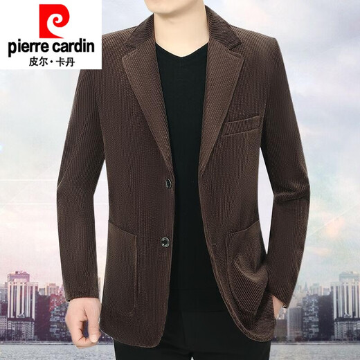 Pierre Cardin brand high-end spring and autumn cotton middle-aged and elderly men's thick corduroy casual suit corduroy middle-aged dad's suit pure cotton camel S 165 (100 Jin Jin is equal to 0.5 kg - 125 Jin Jin is equal to 0.5 kg)